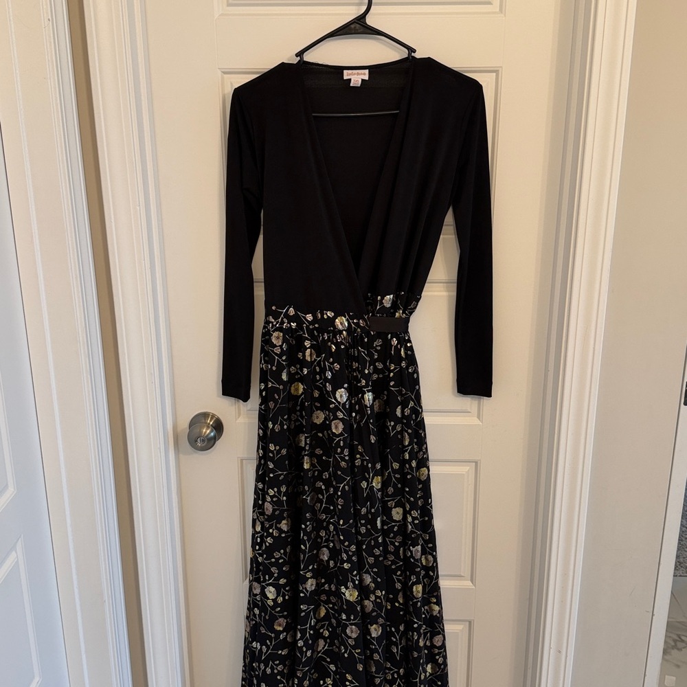 LuLaRoe Black Dress with Gold Floral Design